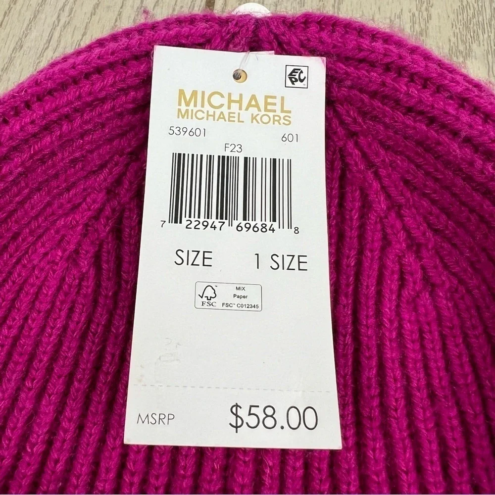 Michael Kors Women's Two Tone Color Block Ribbed Beanie OS Magenta Red $58